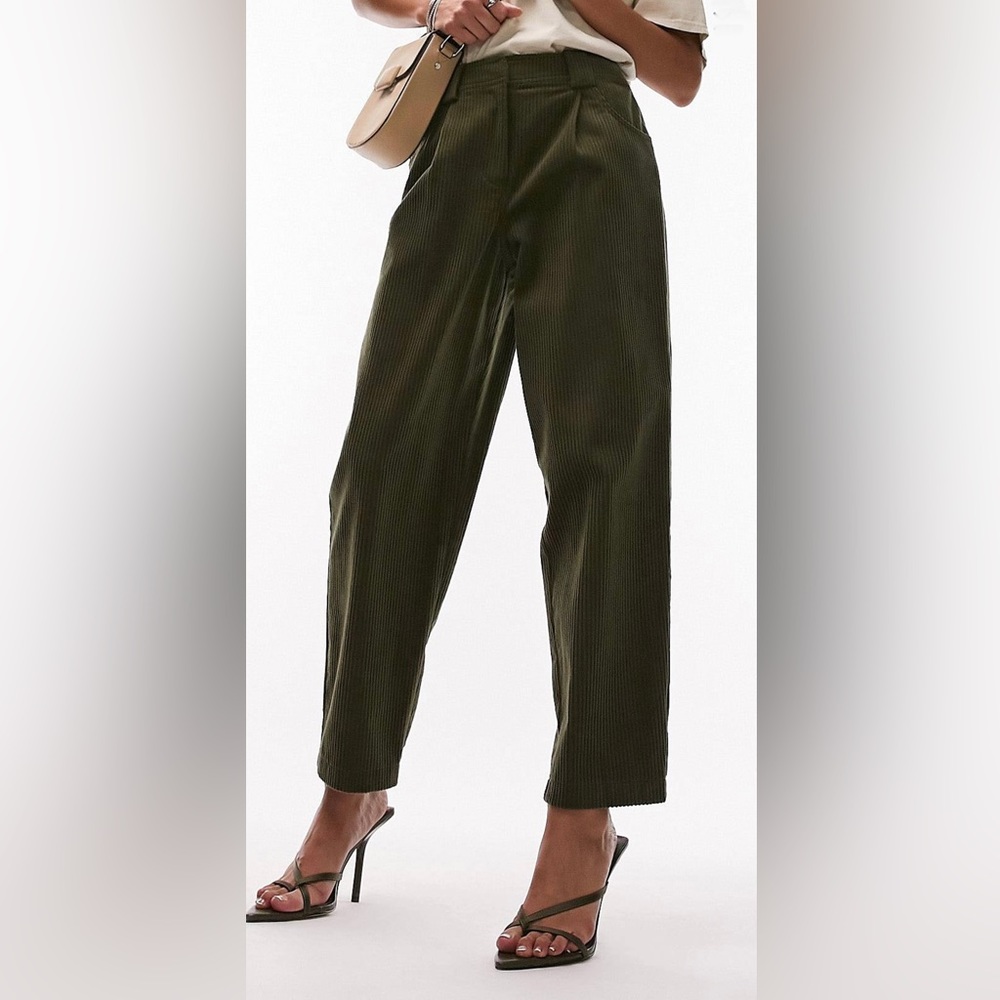Topshop Corduroy Peg Pants in Olive